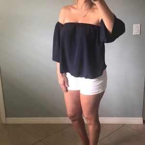 SOLD- Off the shoulder navy blue top with sleeves